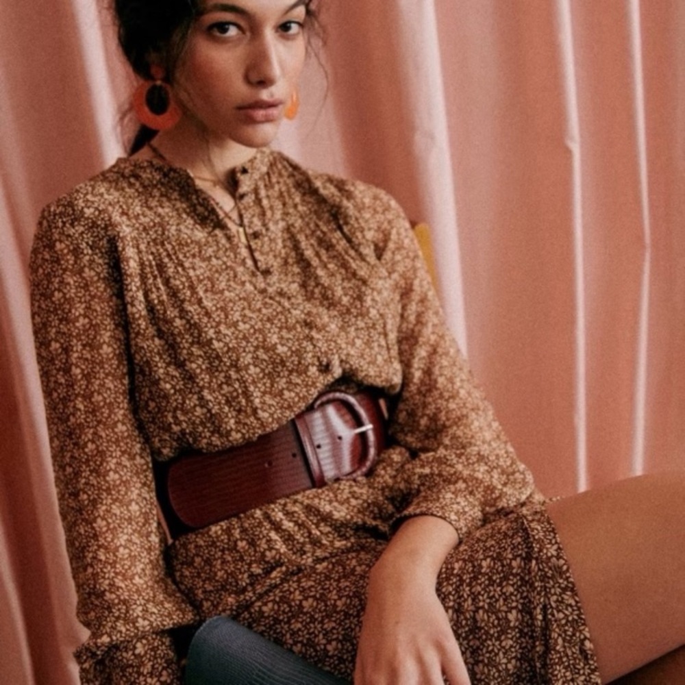 Sezane Brown Floral Midi Dress